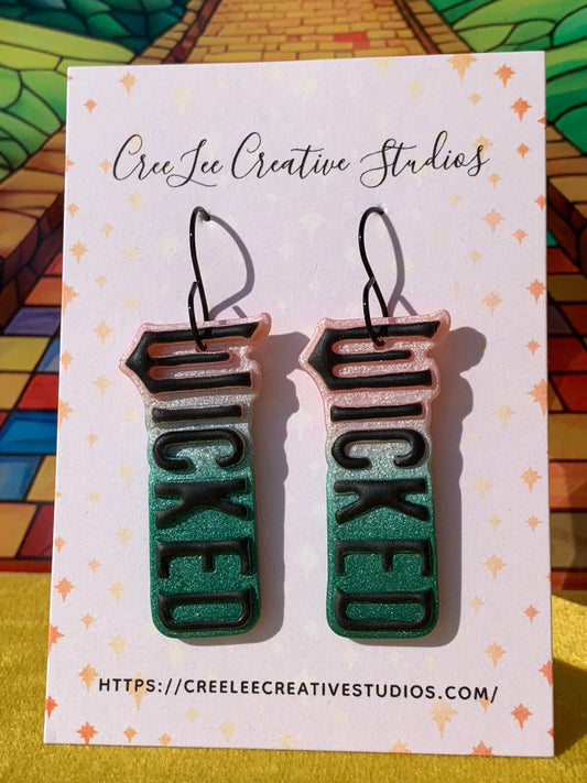 Wicked Pink & Emerald “WICKED” Dangles