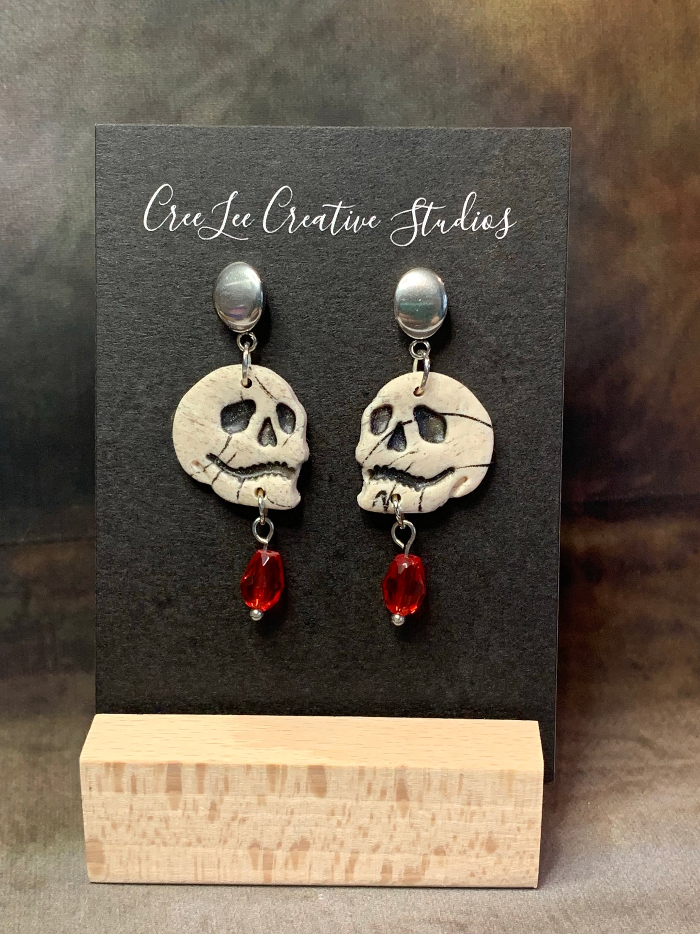 Spooky - Skulls with Red Beads Earrings