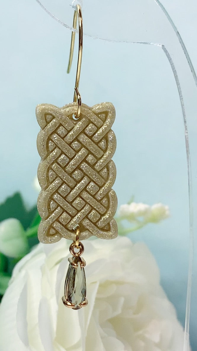 "New" Rectangular Celtic Braid - Gold Earrings