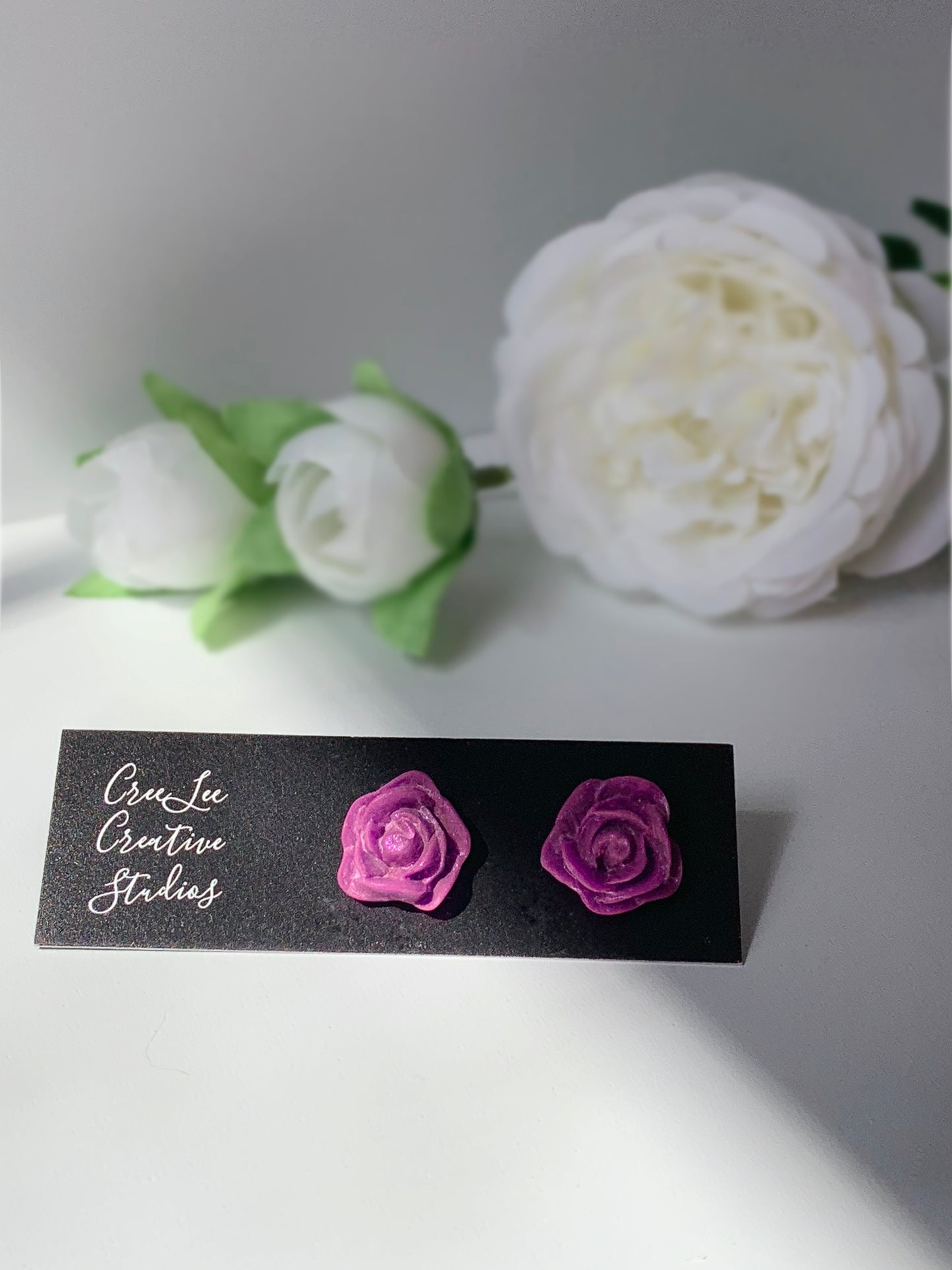 Flower Earrings - Blue or Purple Rose Studs