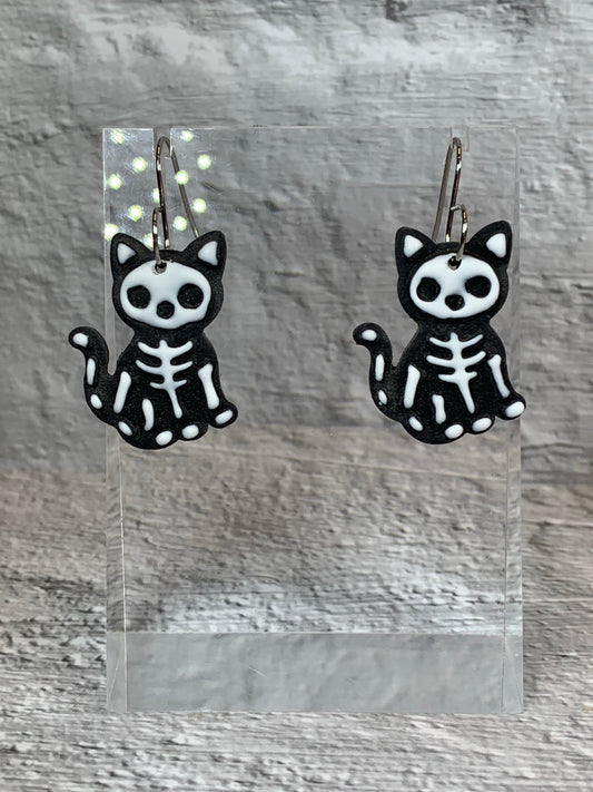 NEW * Nine Lives, No Pulse — Skeleton Cat Halloween Earrings
