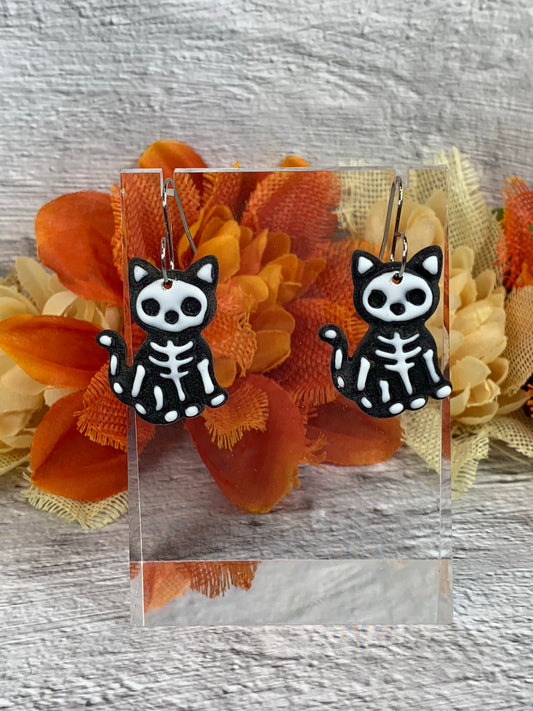 NEW * Nine Lives, No Pulse — Skeleton Cat Halloween Earrings