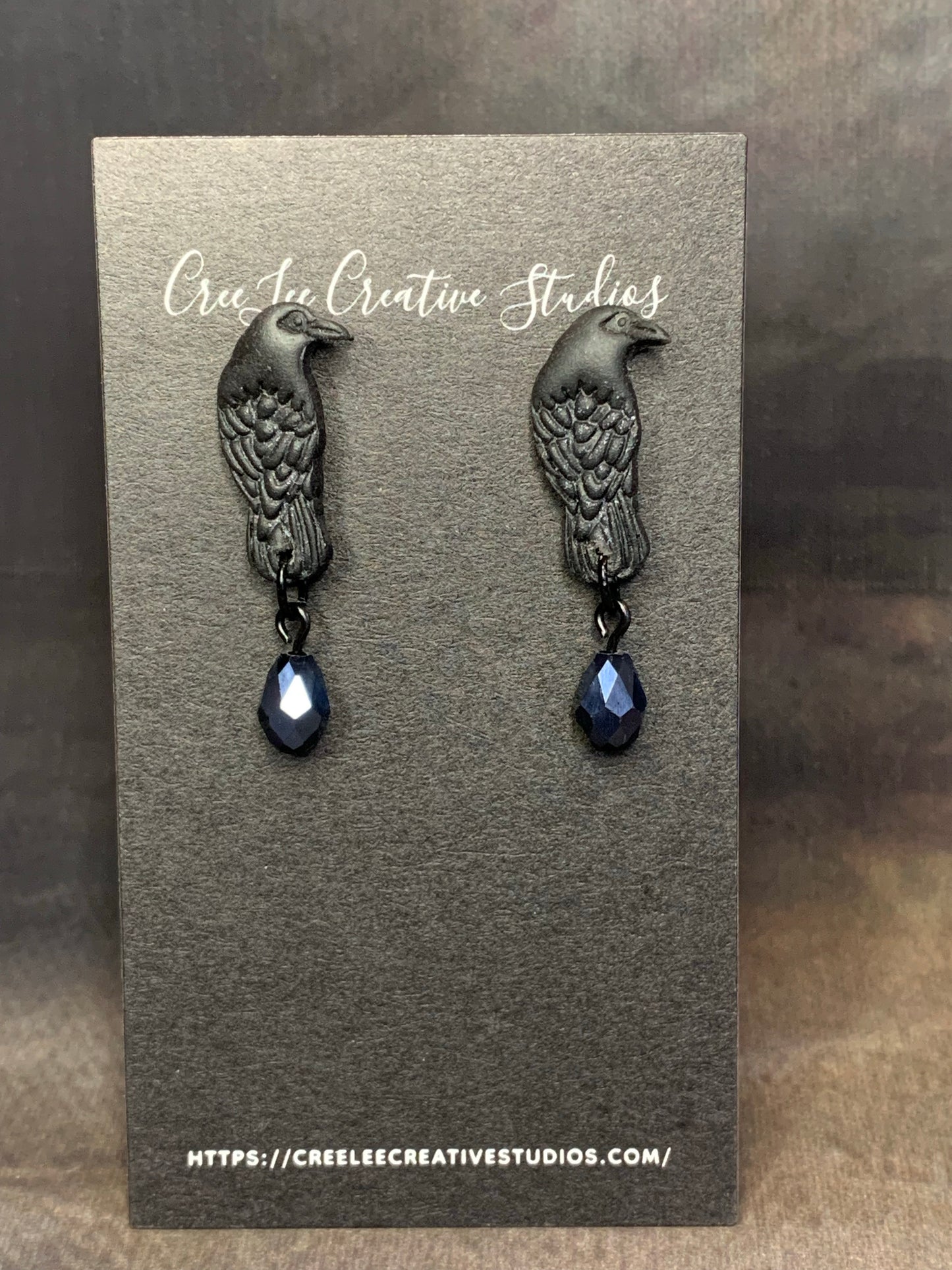 Spooky - Ravens with Black Beads Earrings