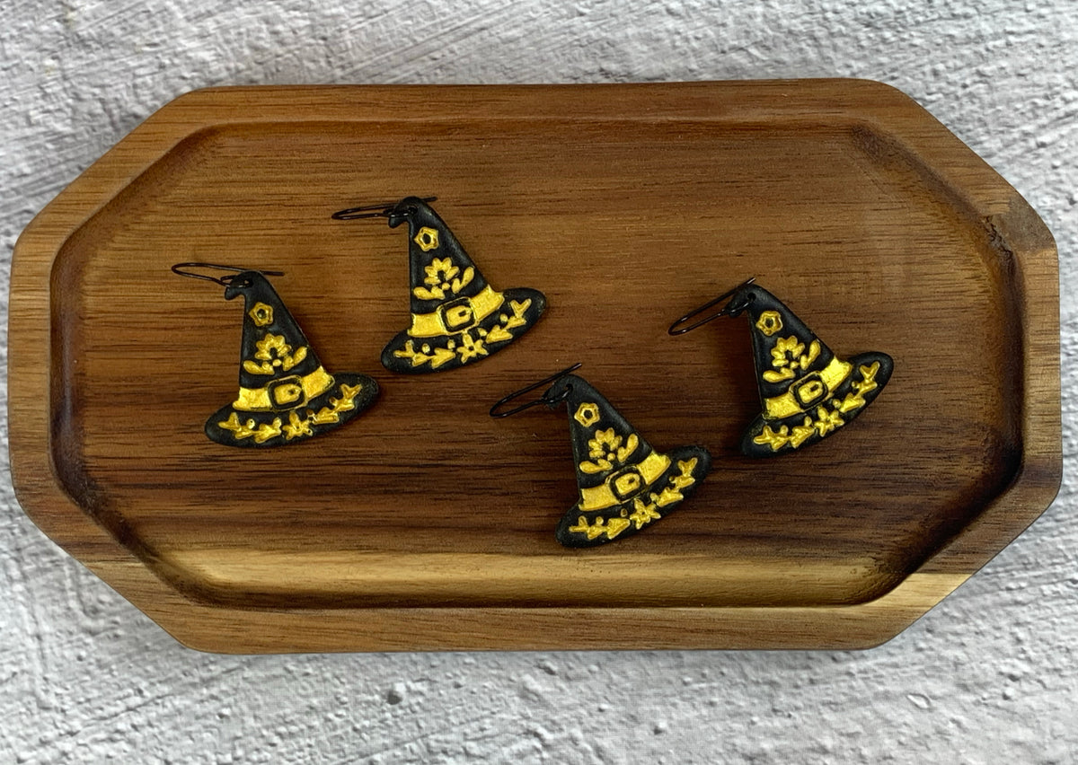 NEW * The Gilded Witch’s Hat — Black & Gold Witch Hat Earrings | Practical Magic Inspired