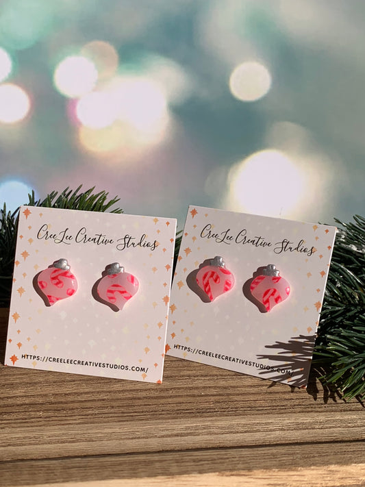 Winter Candy Cane Ornament Earrings – Handmade Polymer Clay Christmas Earrings - RESTOCKED