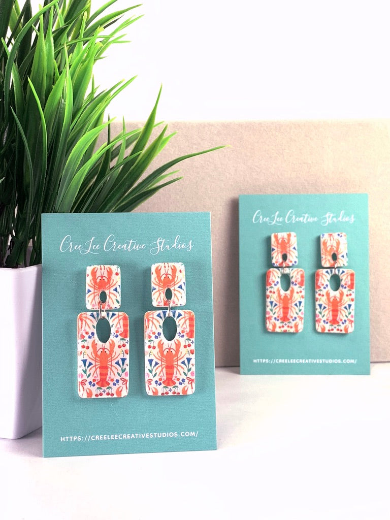 New - Lobster Garden Earrings – Handmade Coastal Lobster Dangle Earrings
