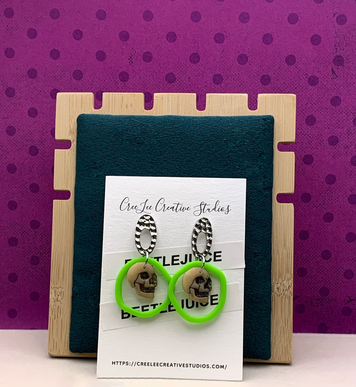 Beetlejuice - Circles Earrings in Purple, Green and Black & White Strips