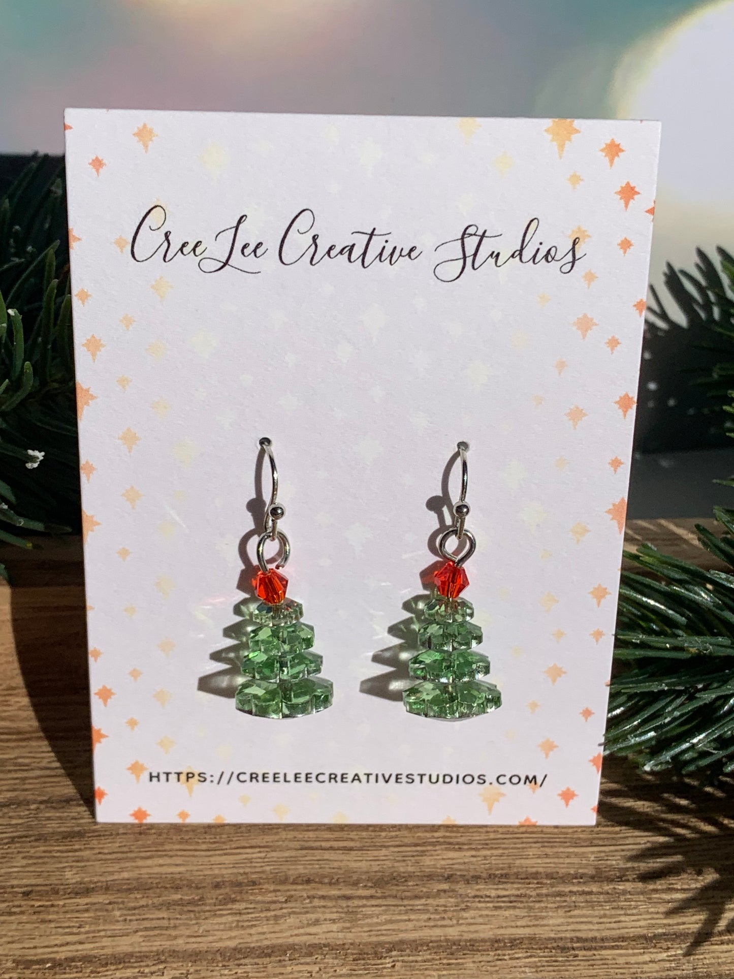 "New" Winter - Mini Christmas Tree Earrings – Crystal Glass Beads, Holiday Dangle, 8 Colorways
