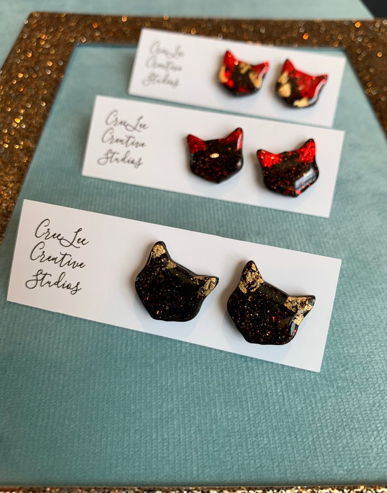 Cat - Black and Red Cat Studs