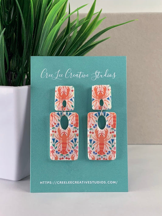 New - Lobster Garden Earrings – Handmade Coastal Lobster Dangle Earrings