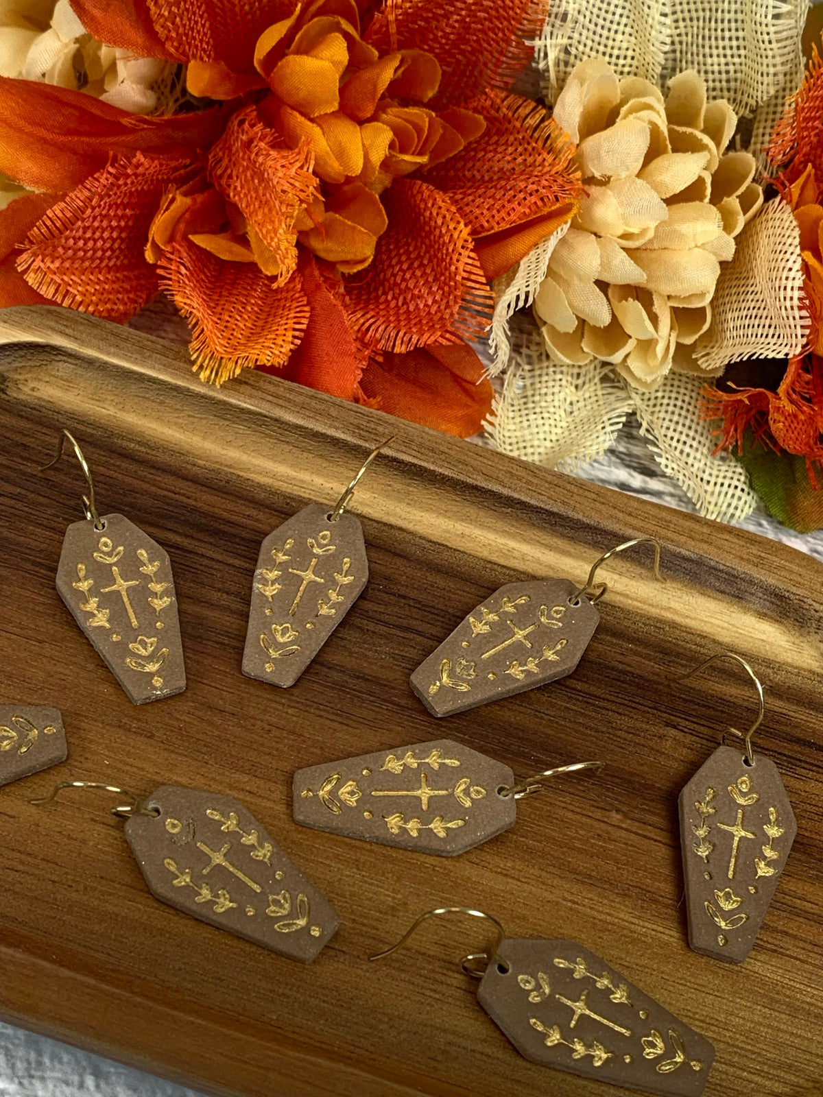 NEW * The Fancy Little Coffin — Folk-Art Coffin Halloween Earrings
