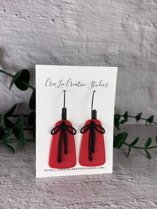 Amelia Bow Polymer Clay Hoop Earrings – Color Block Statement Dangles