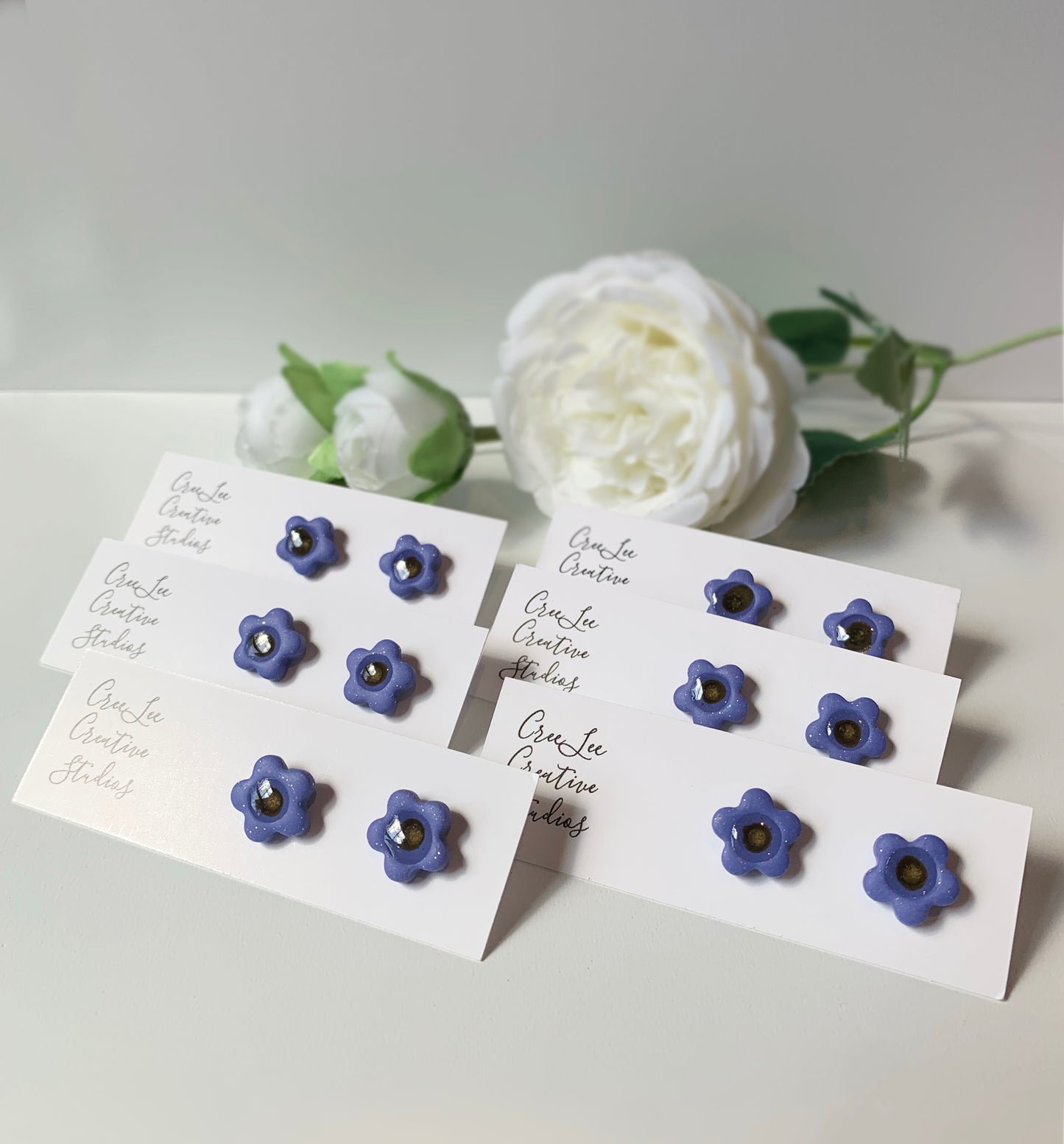 Flower Earrings - Blue Dot Flowers