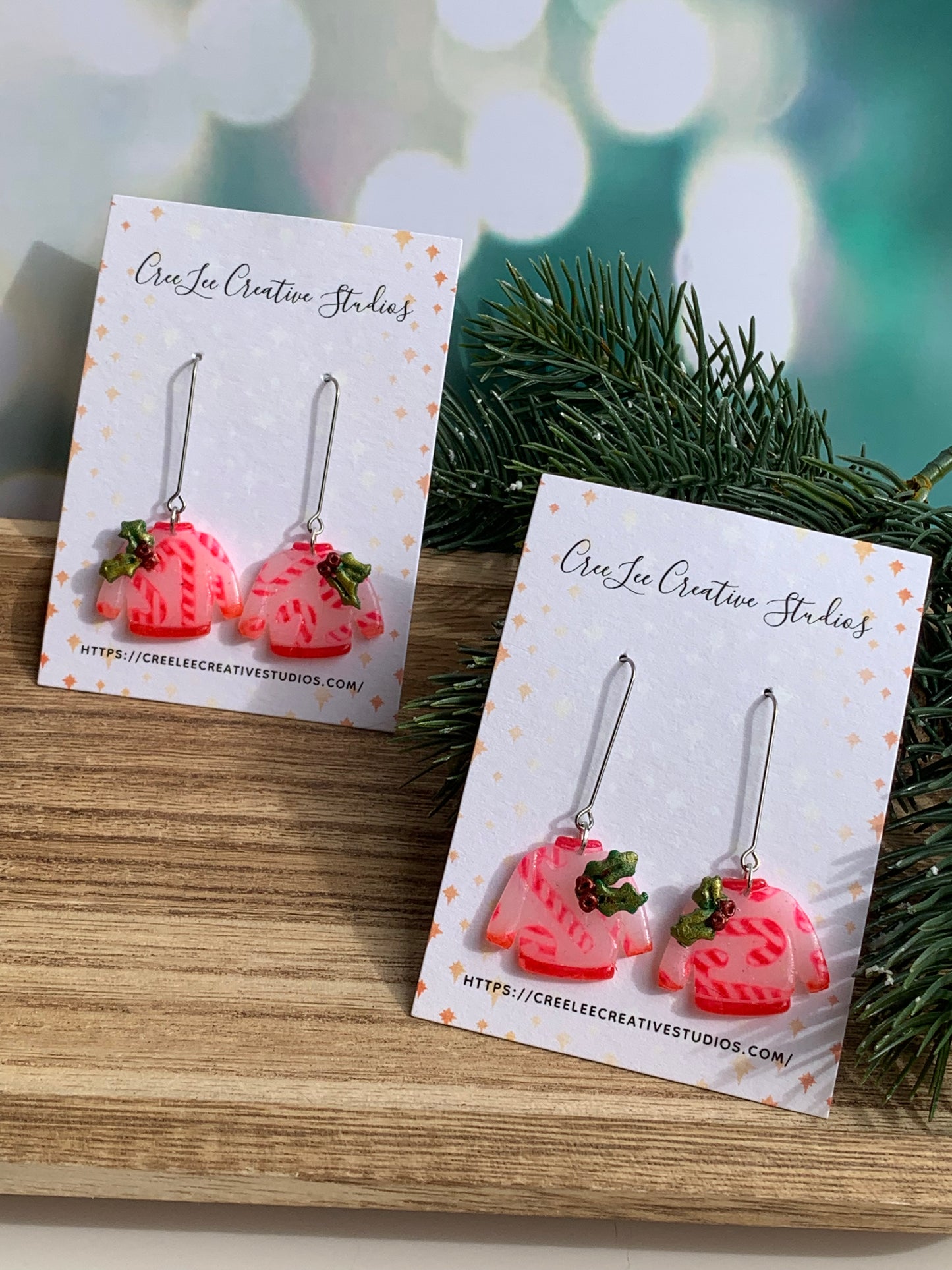 Winter - Candy Cane & Holly Sweater Earrings