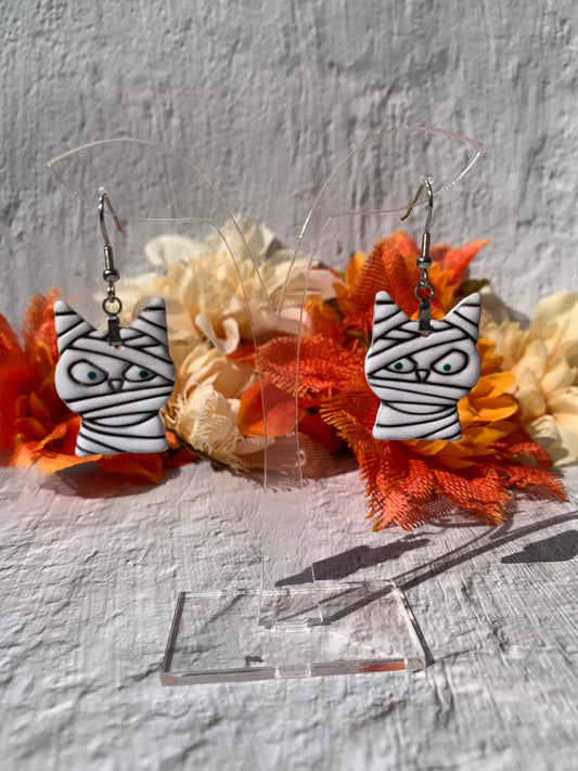 Spooky Cat - Mummy Cat Earrings - RESTOCKED