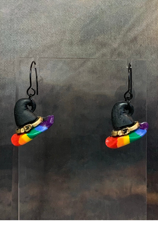 Spooky - Rainbow Witch's Hat Earrings