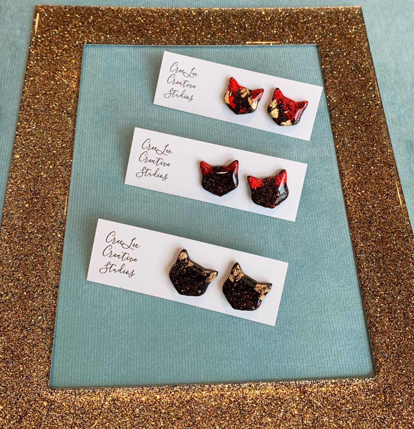 Cat - Black and Red Cat Studs