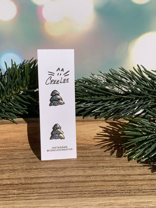 "New" Winter Silver Tree Studs — Small Holiday Stud Earrings