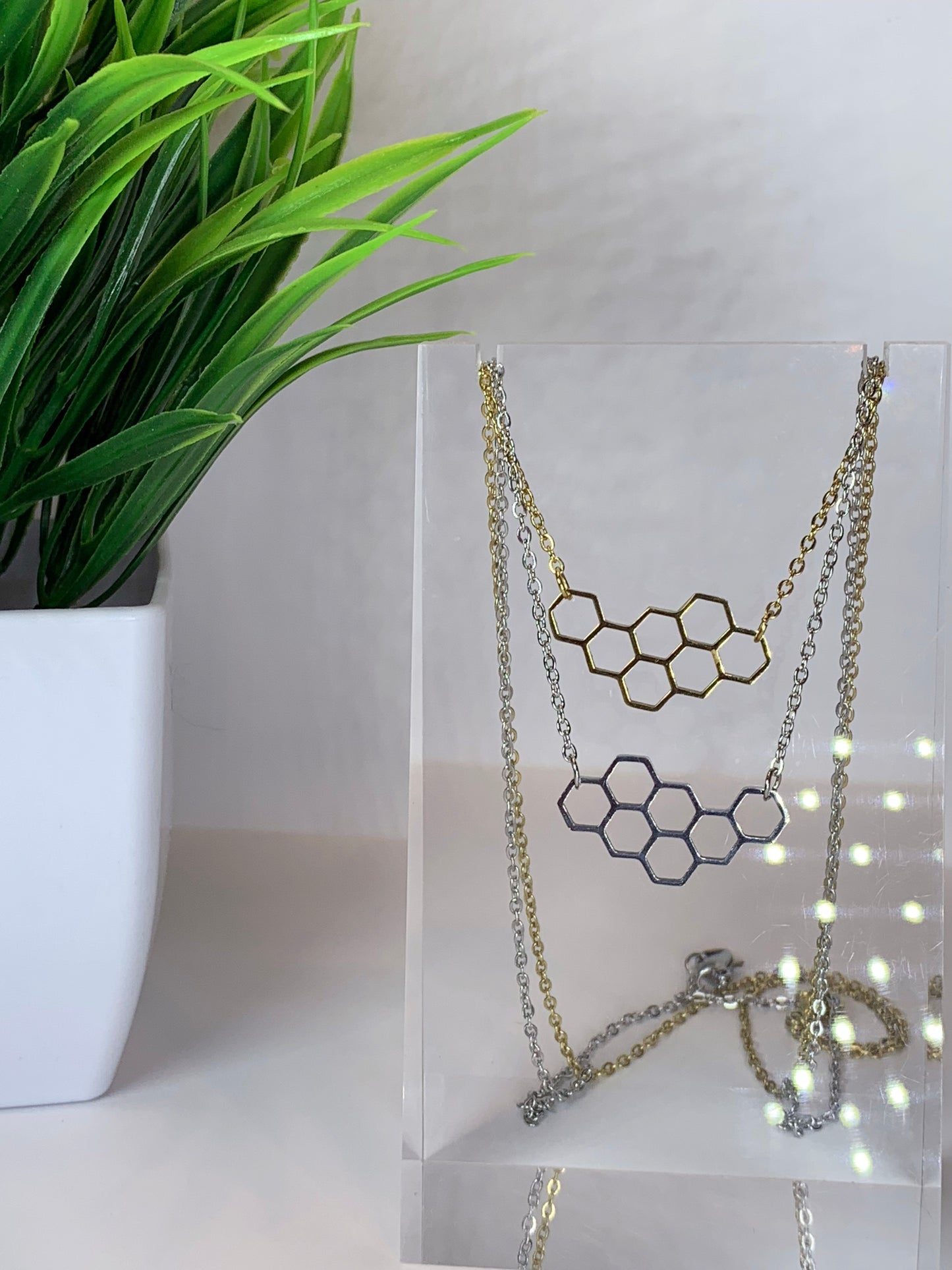 New - Honeycomb Necklace | Stainless Steel Geometric Pendant