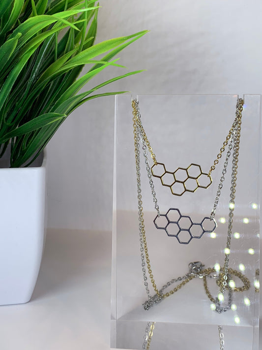 New - Honeycomb Necklace | Stainless Steel Geometric Pendant