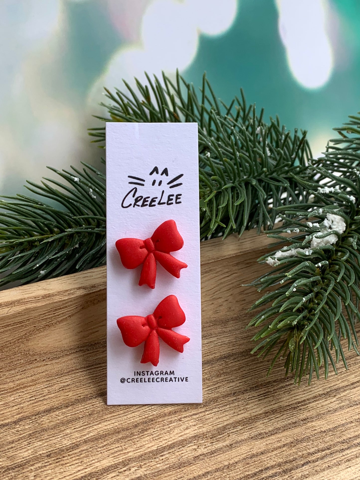 Red Bow Stud Earrings