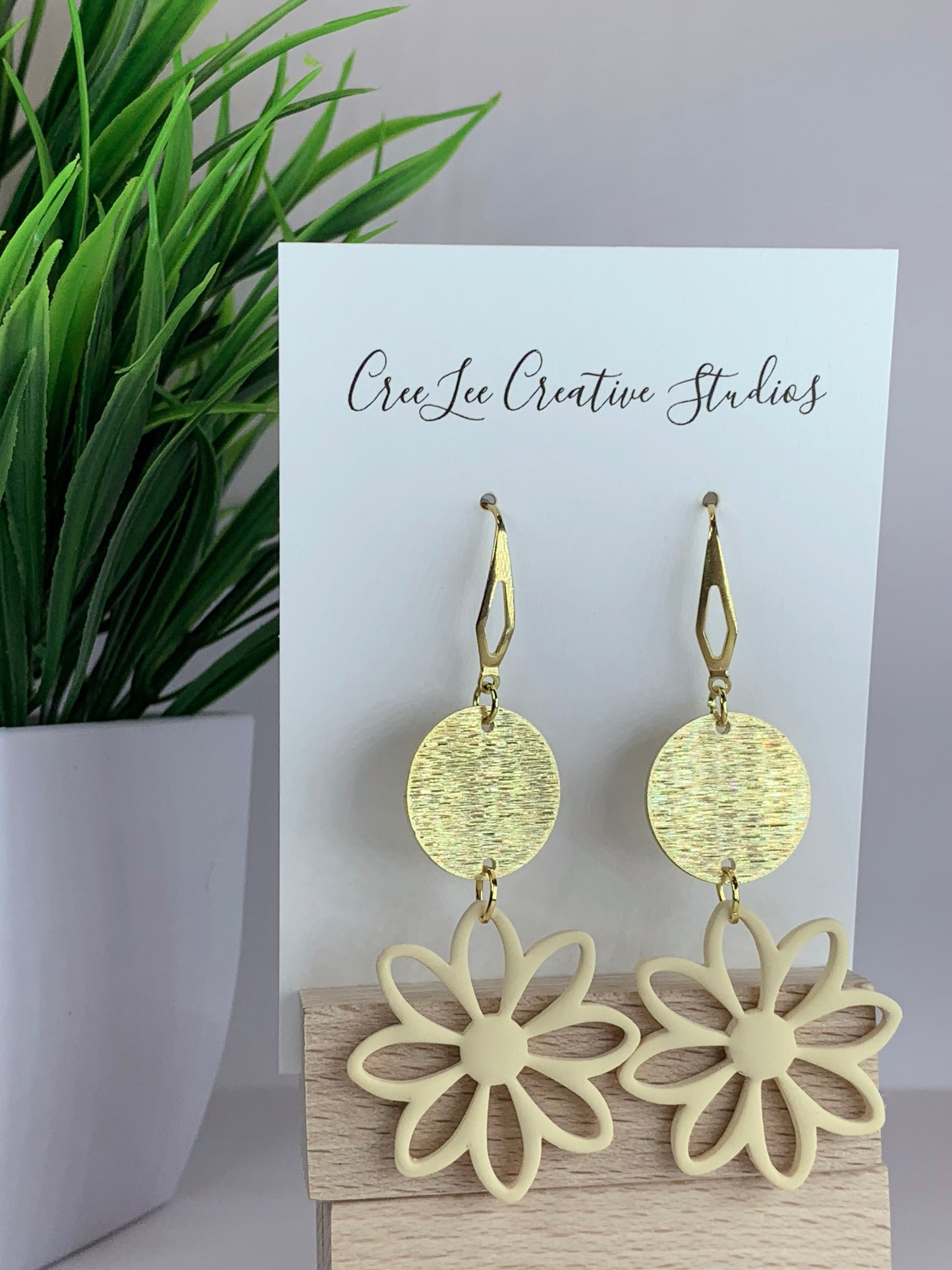 New - Ivory Ochre Hollow Flower Earrings – Handmade Floral Statement Dangles