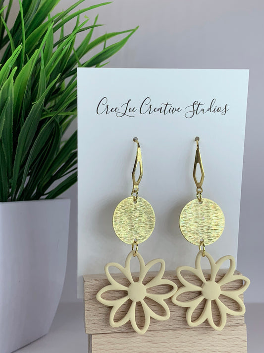 New - Ivory Ochre Hollow Flower Earrings – Handmade Floral Statement Dangles