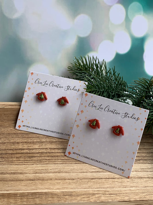 Winter - Sweater with Green Tree Stud Earrings
