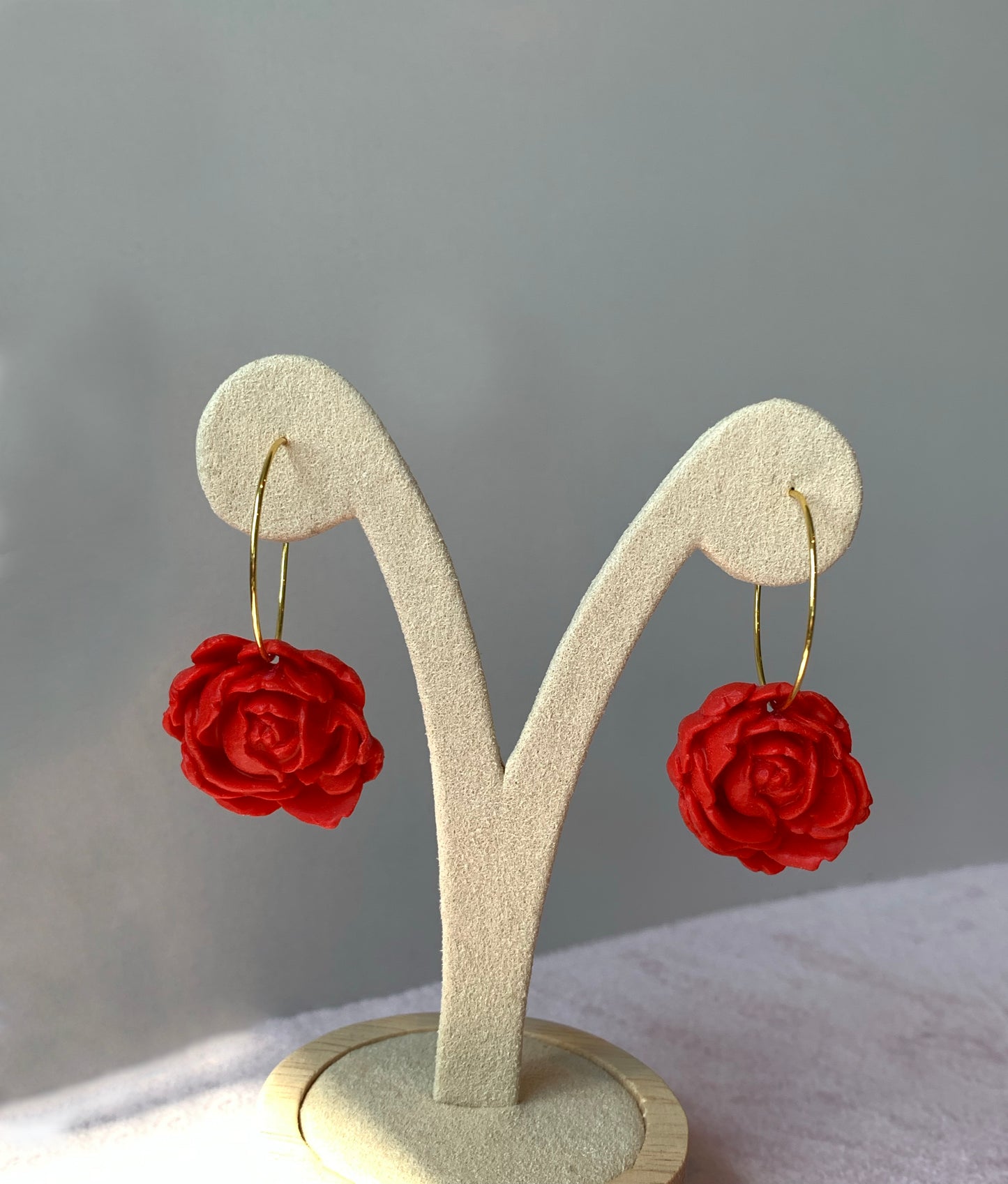 Flower Earrings - Roses on Hoops