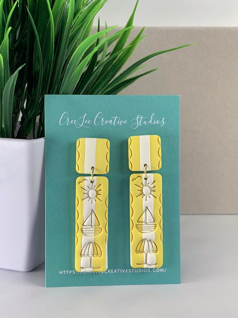New - Sunshine Regatta Earrings – Handmade Beach Scene Polymer Clay Dangle Earrings