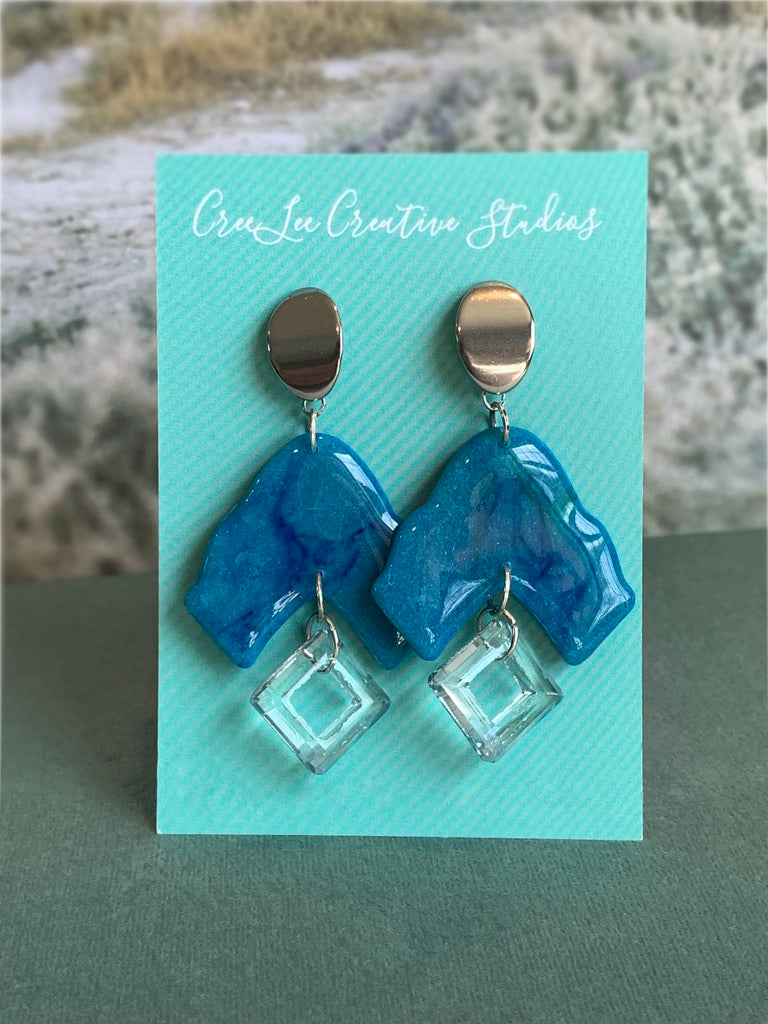 Blue Triangle Dangle with Charm Earrings