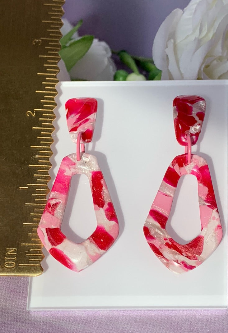 Marbled Earrings - Pink Marbled Exclamation and Donut