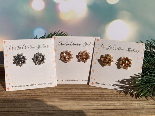 "New" Winter - Gift Bow Stud Earrings – Holiday Bow Earrings in Gold, Silver & Rose Gold | Festive Christmas Jewelry