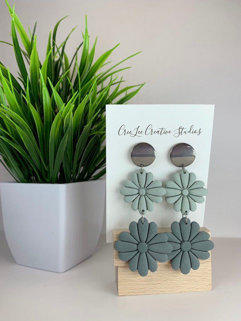 New - Coastal Bloom Double Daisy Earrings – Handmade Floral Statement Dangles