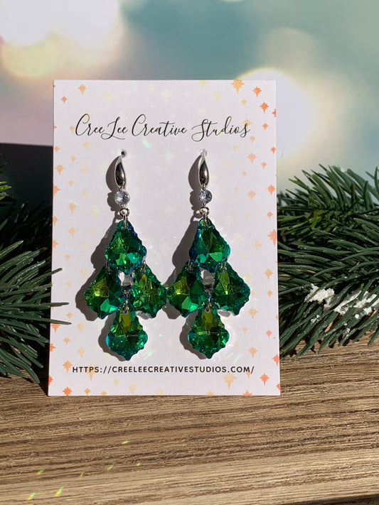 "New" Winter Emerald Green Tiered Palm Crystal Dangles - 925 Findings
