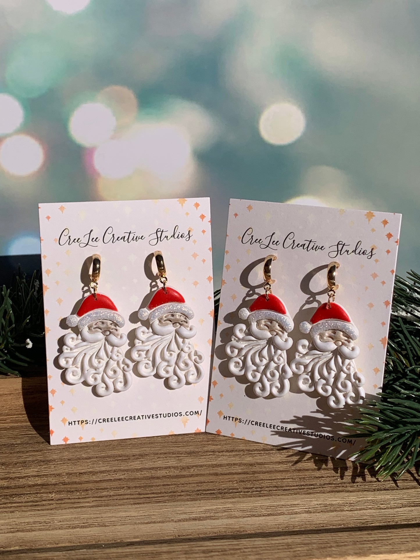"New" Winter Jolly Santa Dangle Earrings — Hand-Painted Polymer Clay Holiday Earrings