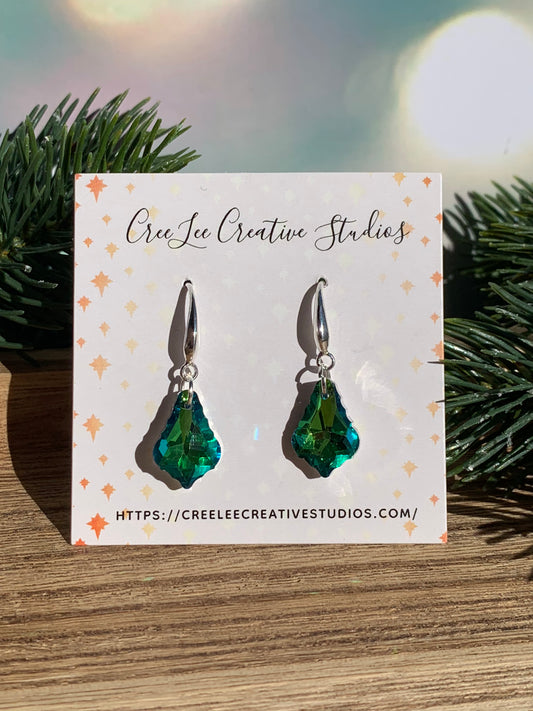 Winter - Emerald Palm Crystal Dangle Earrings — Silver-Tone Hook, Sparkle & Glam - RESTOCKED