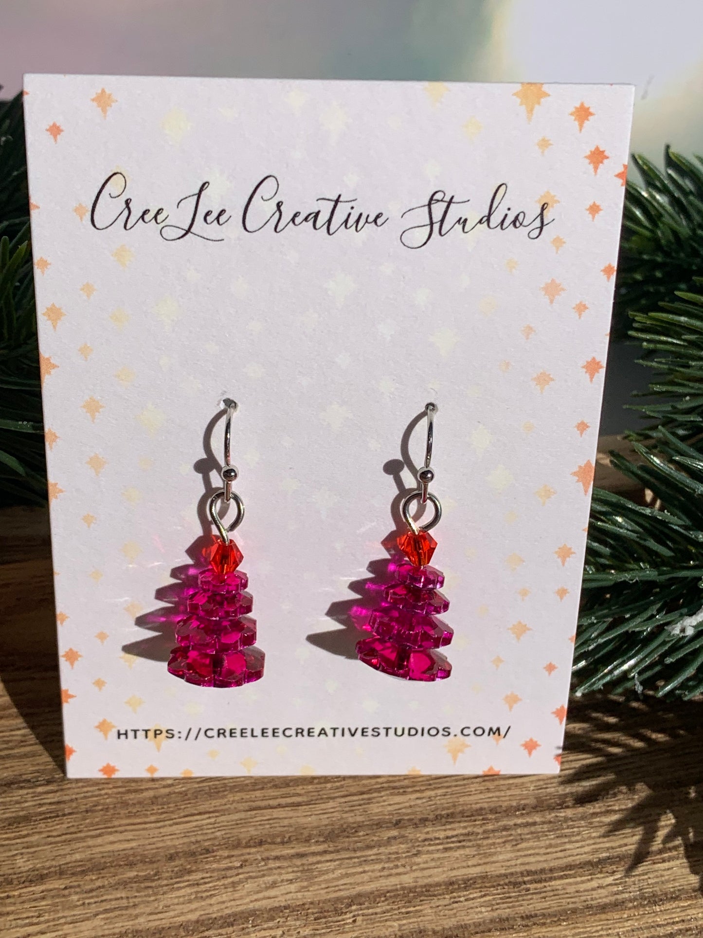 "New" Winter - Mini Christmas Tree Earrings – Crystal Glass Beads, Holiday Dangle, 8 Colorways