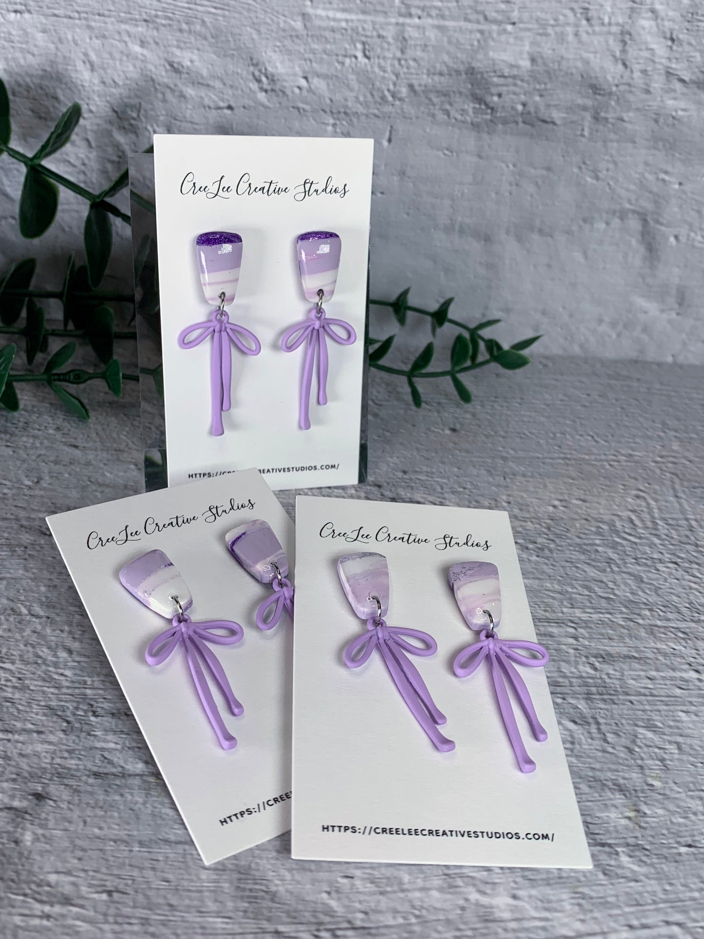 Lavender Marble Bow Dangle Earrings - Purple Marble Emma Earrings