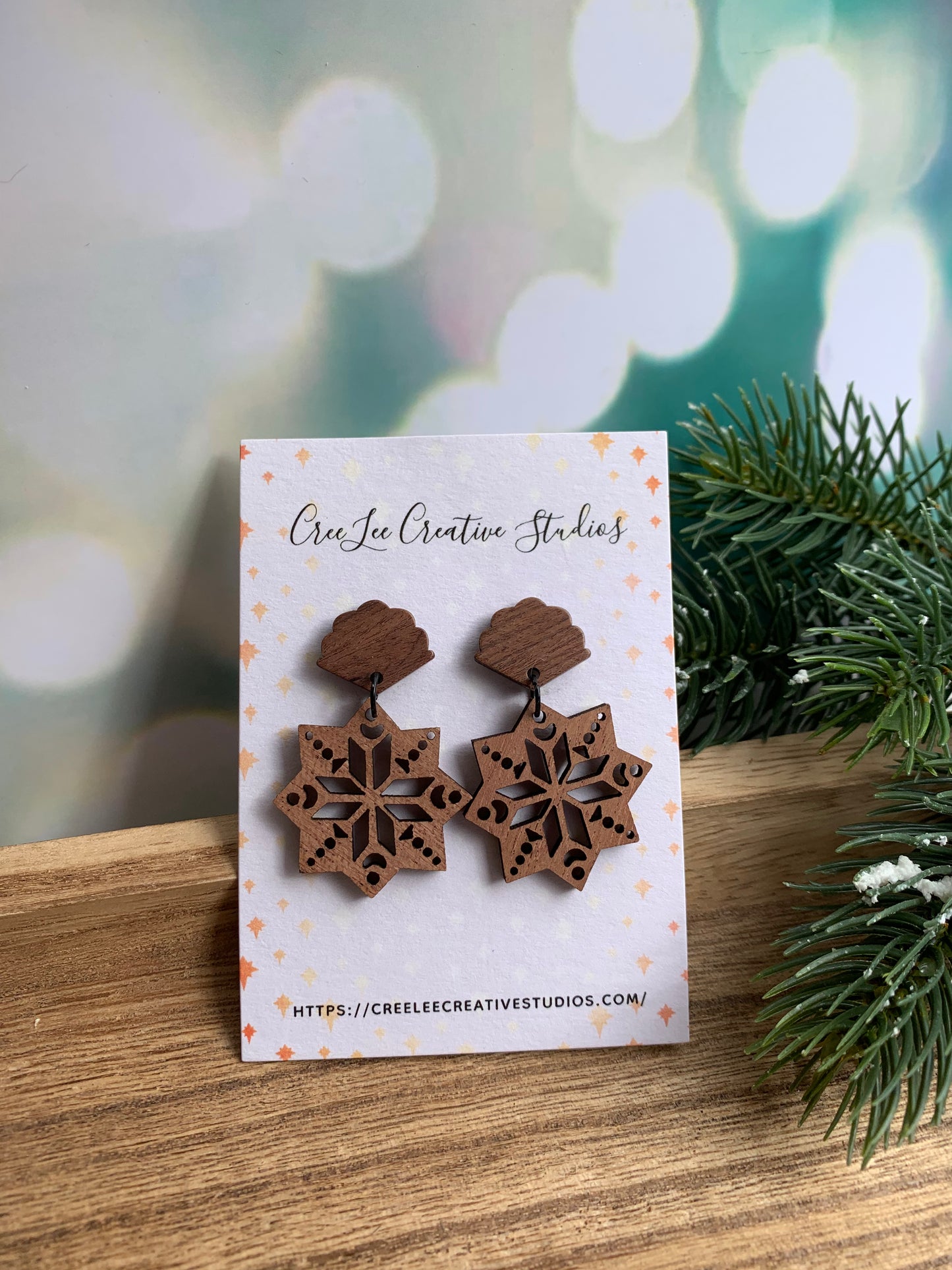 Winter - Cozy Wooden Snowflake Earrings