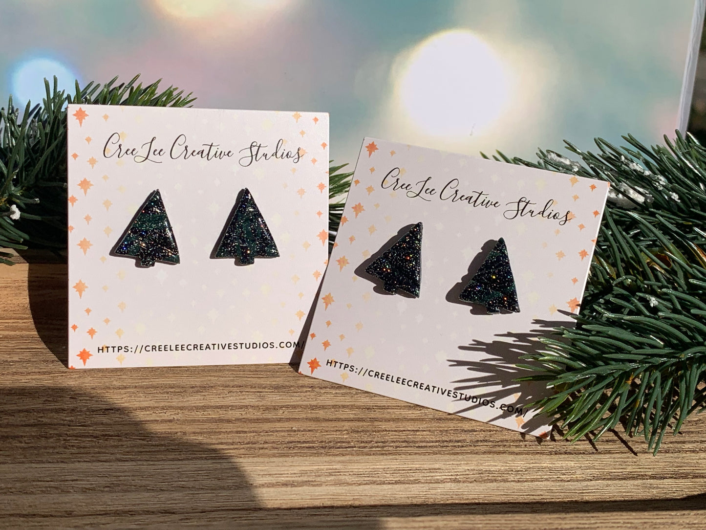 "New" Winter Green Tree Stud Earrings - Small Holiday Stud Earrings