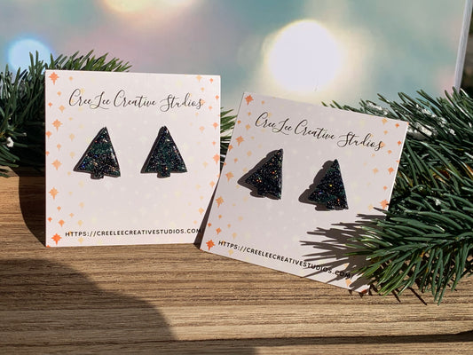 "New" Winter Green Tree Stud Earrings - Small Holiday Stud Earrings