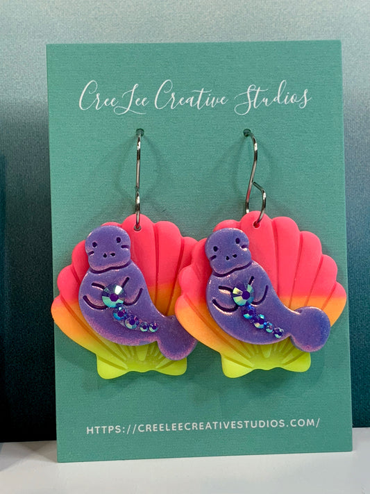 "New" Beachy Vibes - Sunset Manatee Earrings