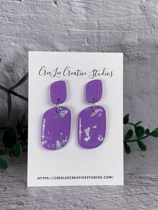 Lavender Textured Stud & Silver Foil Dangle Polymer Clay Earrings