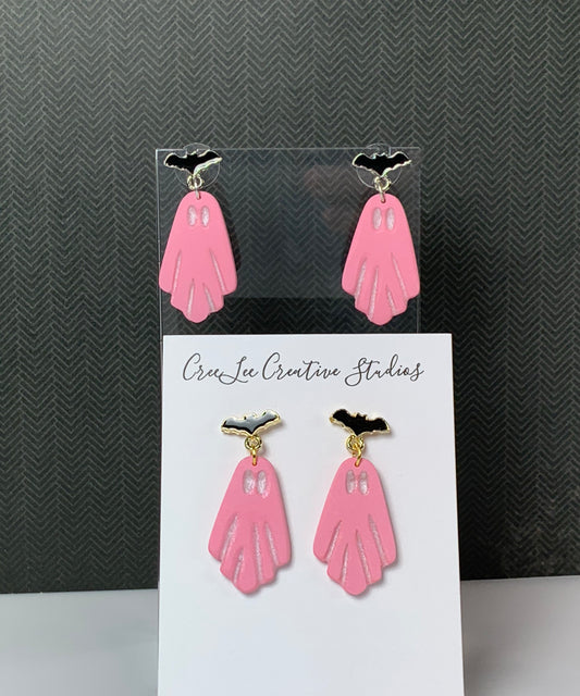 Spooky - Pink Ghosts & Bats Earrings