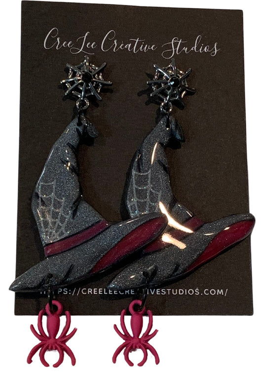 Spooky - Spider Witch Hat Earrings - RESTOCKED