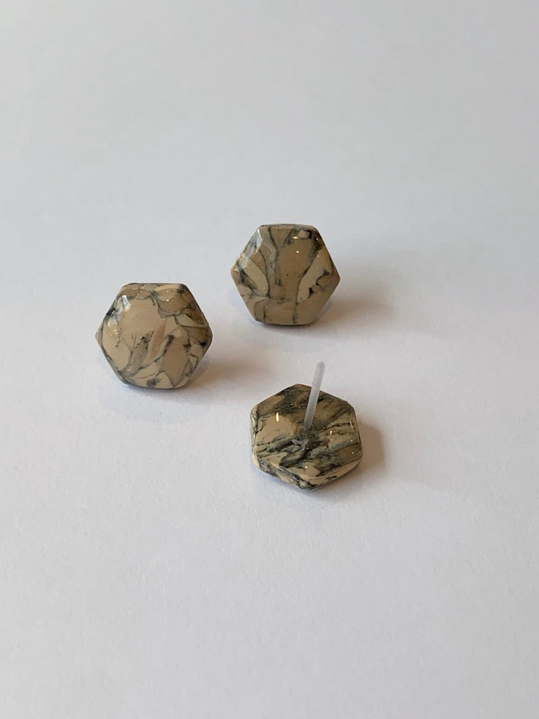 BOHO Brown Camo Hexagon Stud Earrings