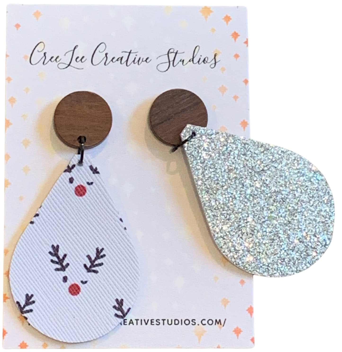 Winter - Red Nose Reindeer Dangle Earrings | Faux Leather