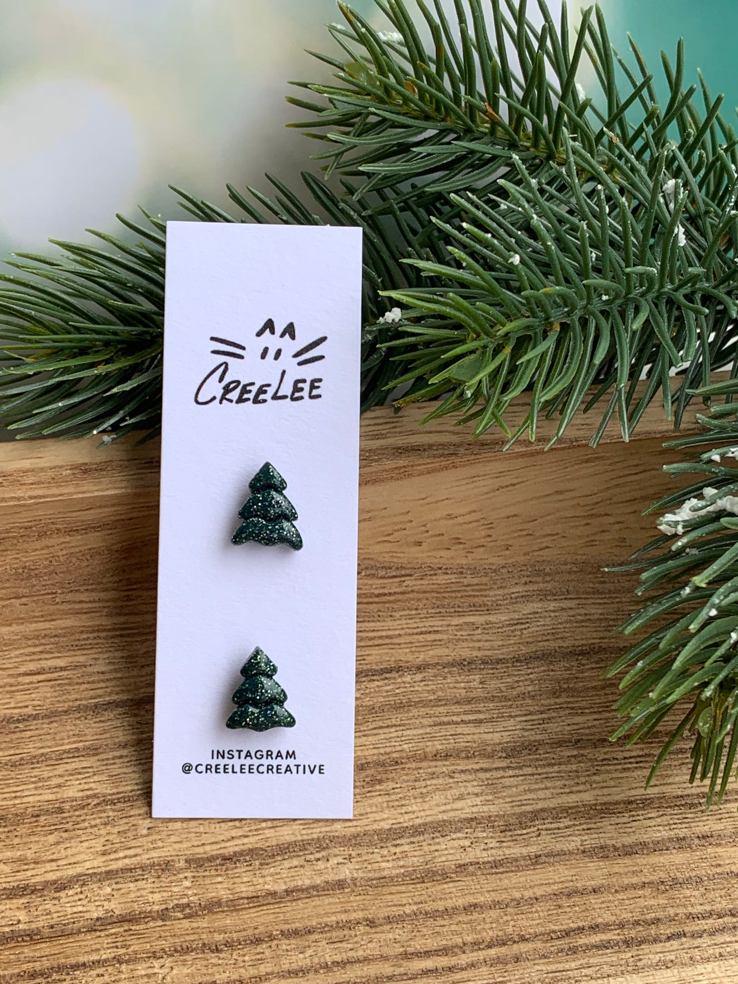 "New" Winter Green Tree Stud Earrings - Small Holiday Stud Earrings
