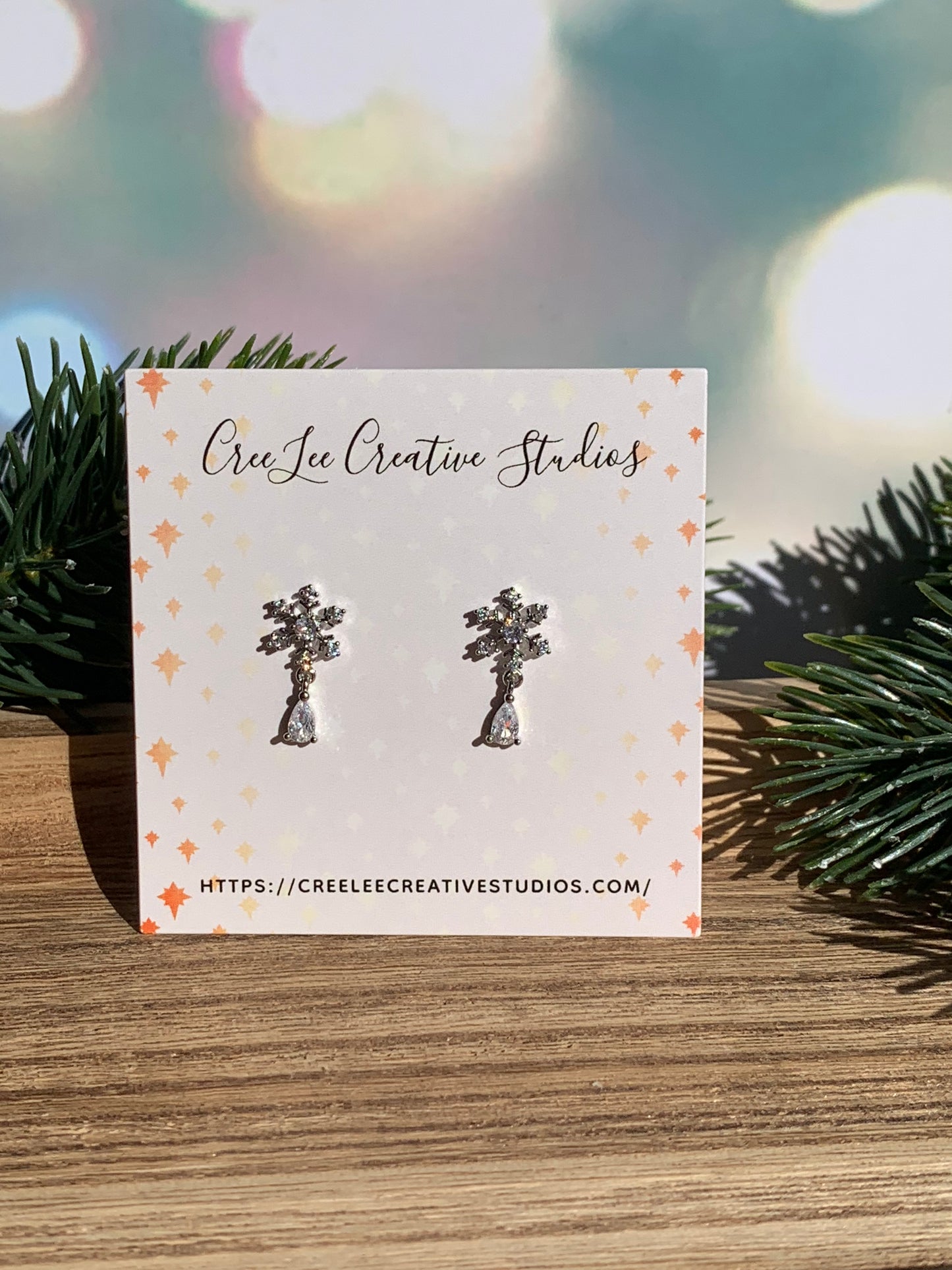 "New" Winter - Petite Snowflake CZ Drop Earrings – Dainty Winter Studs | Sparkling Holiday Jewelry